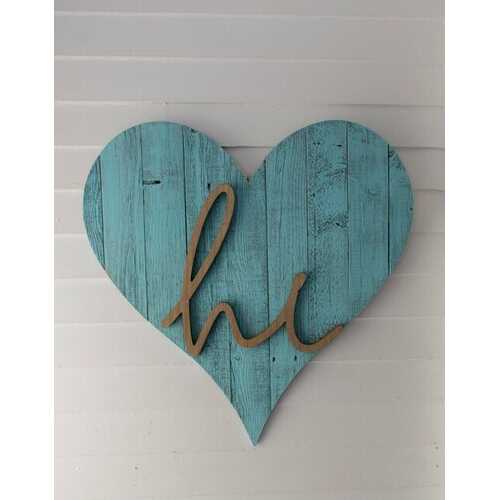 12" Turquoise Reclaimed Wood Heart Wall Decor