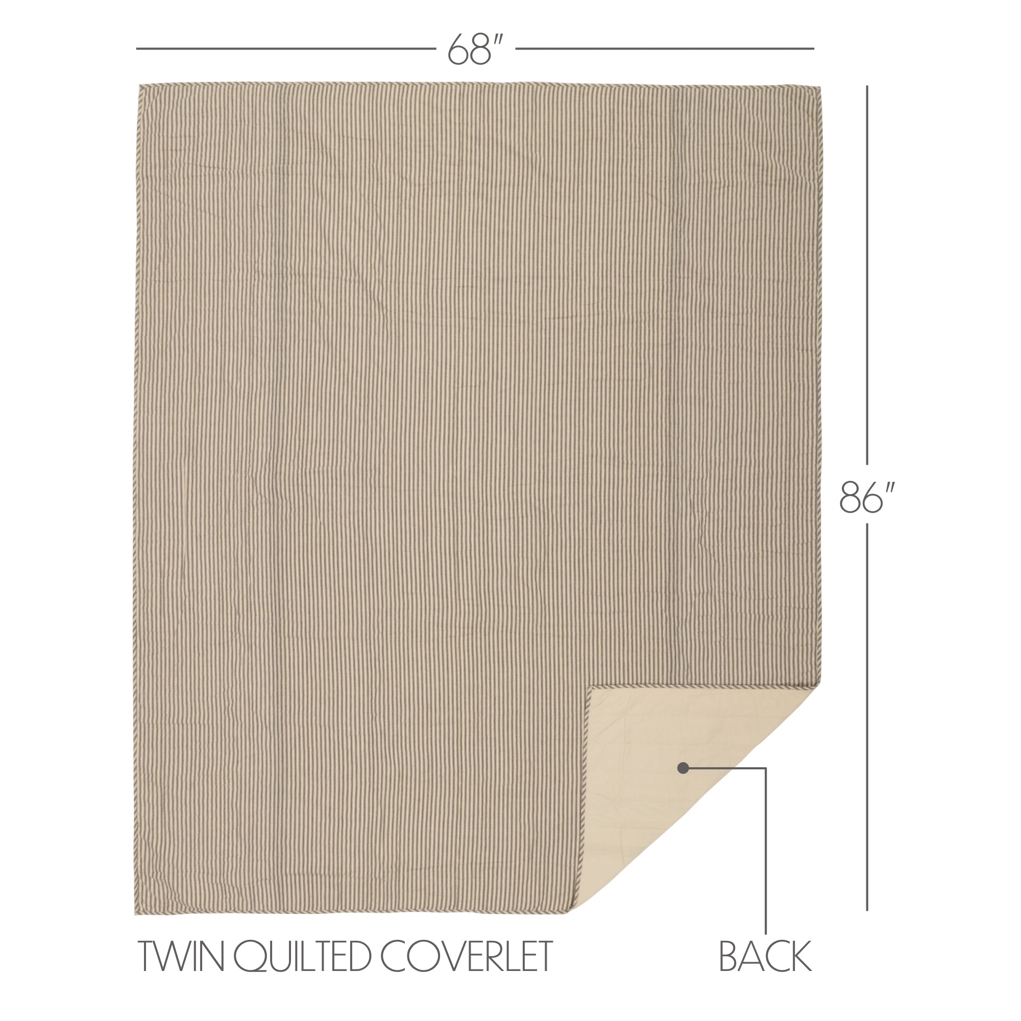 Sawyer Mill Charcoal Ticking Stripe Twin Quilt Coverlet 68Wx86L