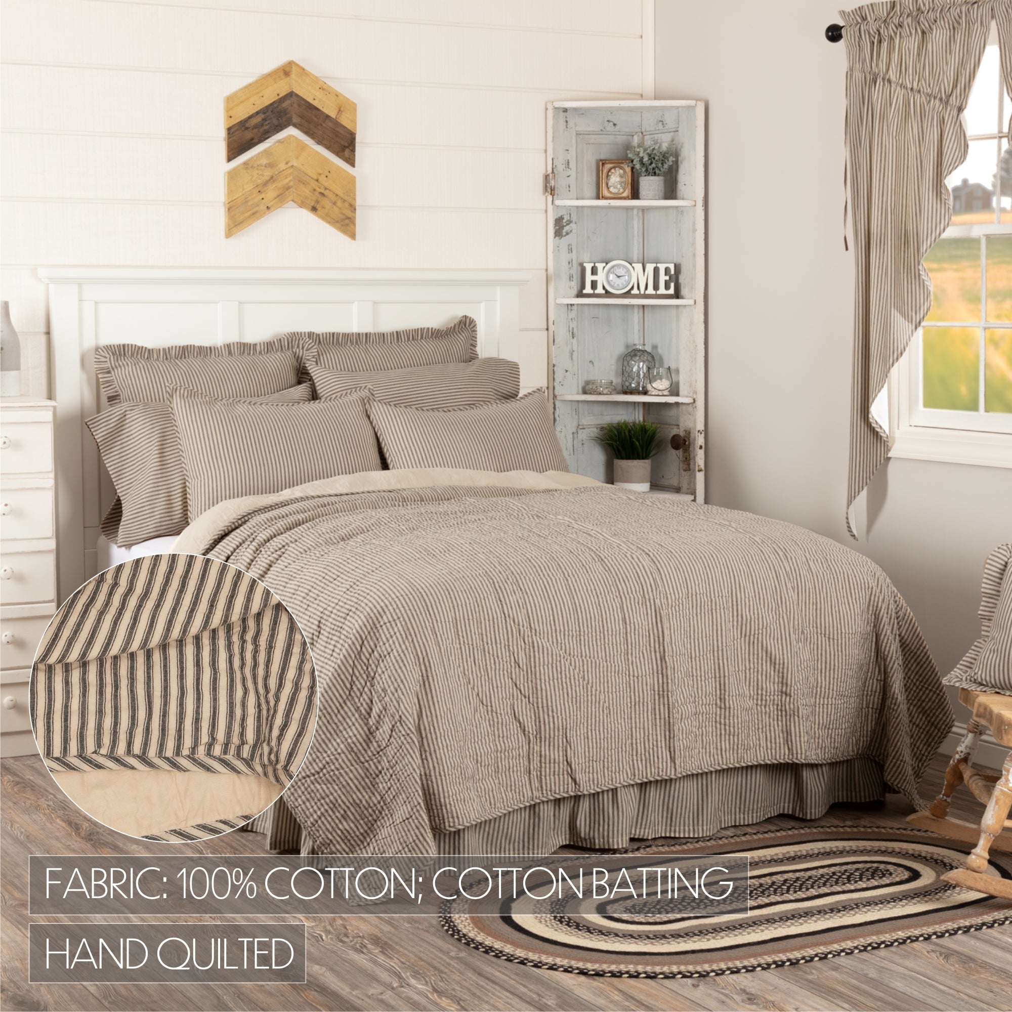 Sawyer Mill Charcoal Ticking Stripe Twin Quilt Coverlet 68Wx86L