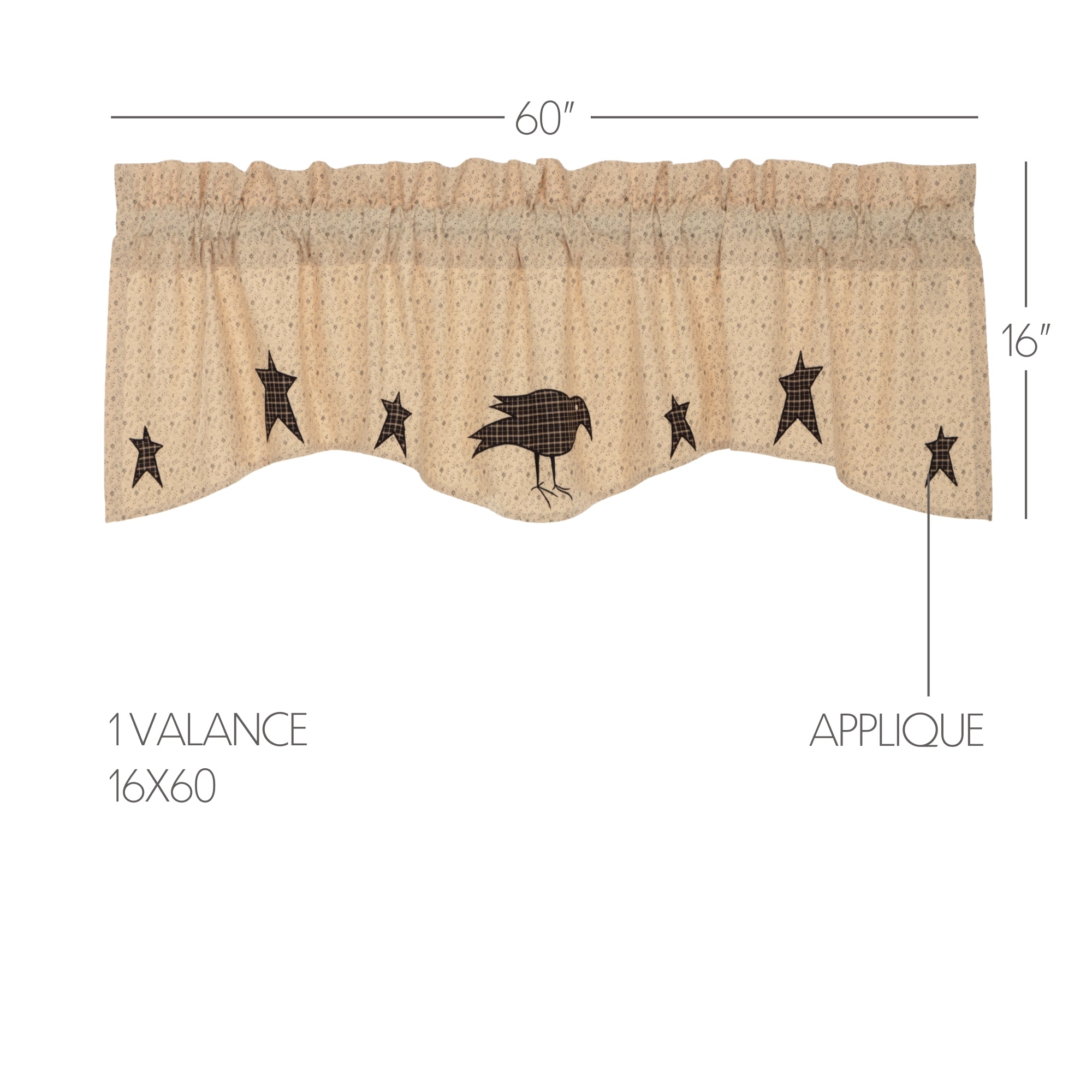 Kettle Grove Applique Crow and Star Valance 16x60