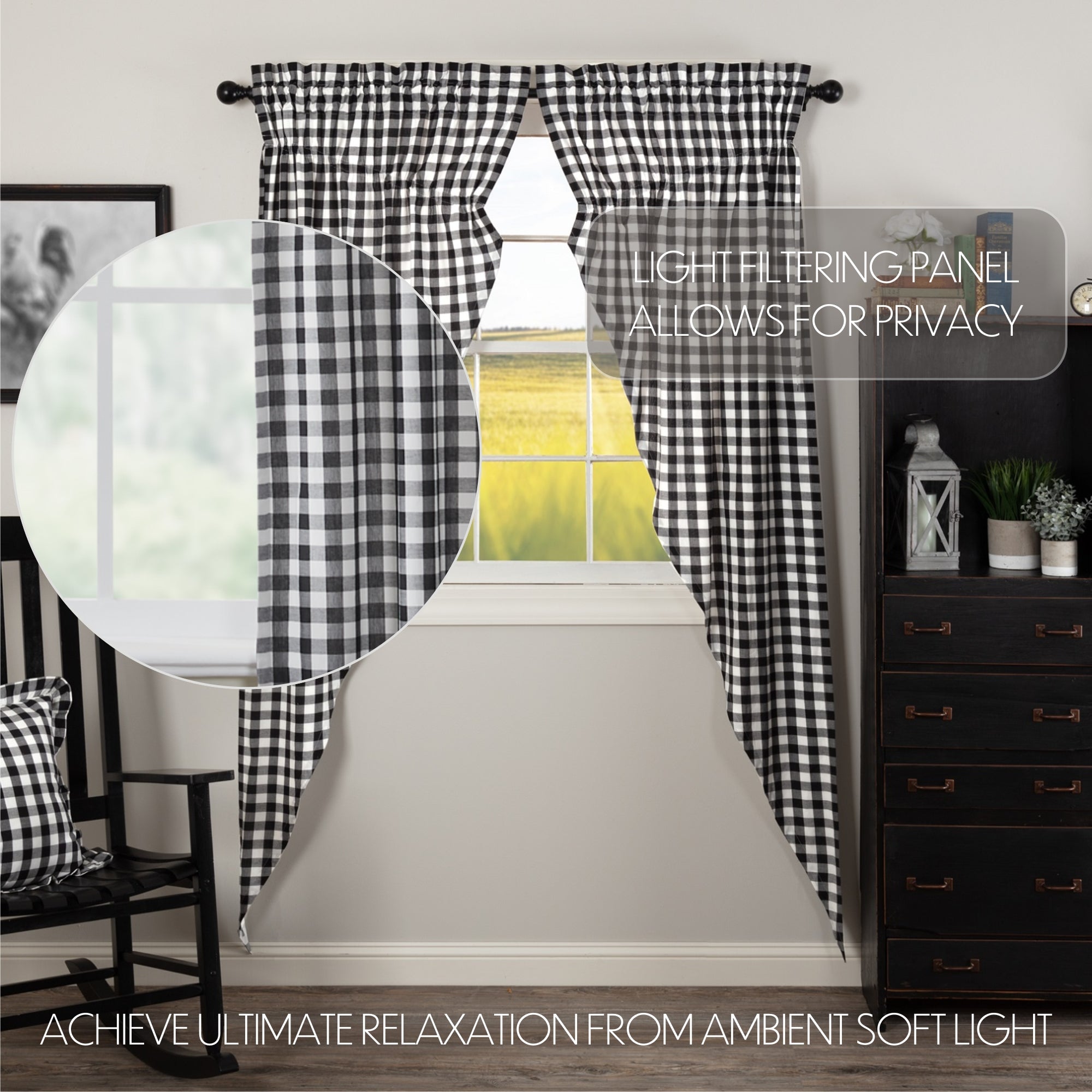 Annie Buffalo Black Check Prairie Long Panel Set of 2 84x36x18