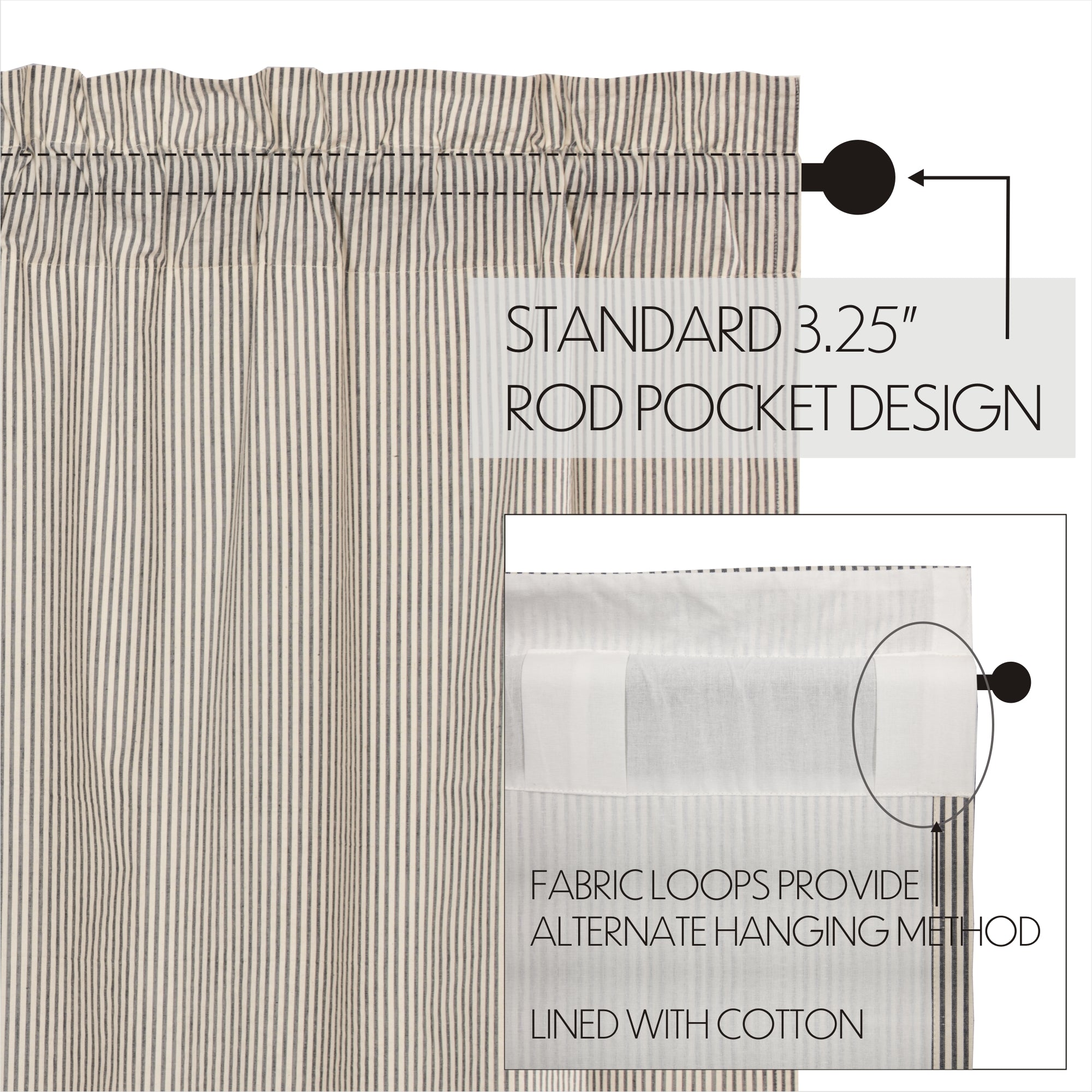 Hatteras Seersucker Blue Ticking Stripe Swag Set of 2 36x36x16