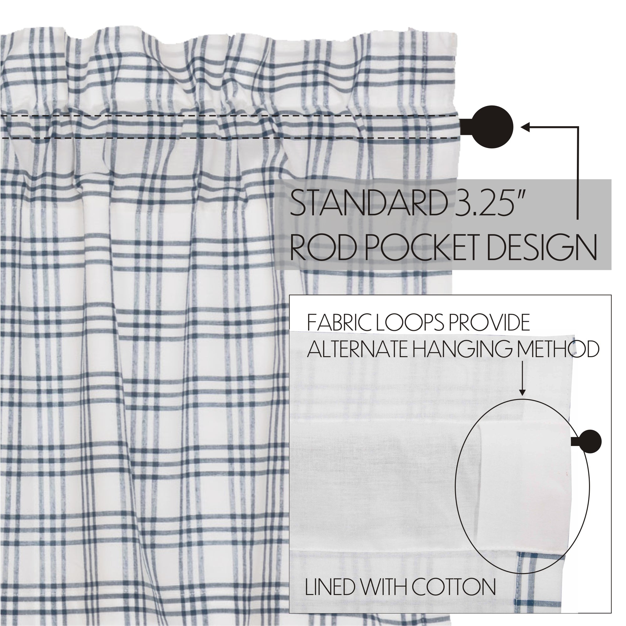 Sawyer Mill Blue Plaid Prairie Swag Set of 2 36x36x18