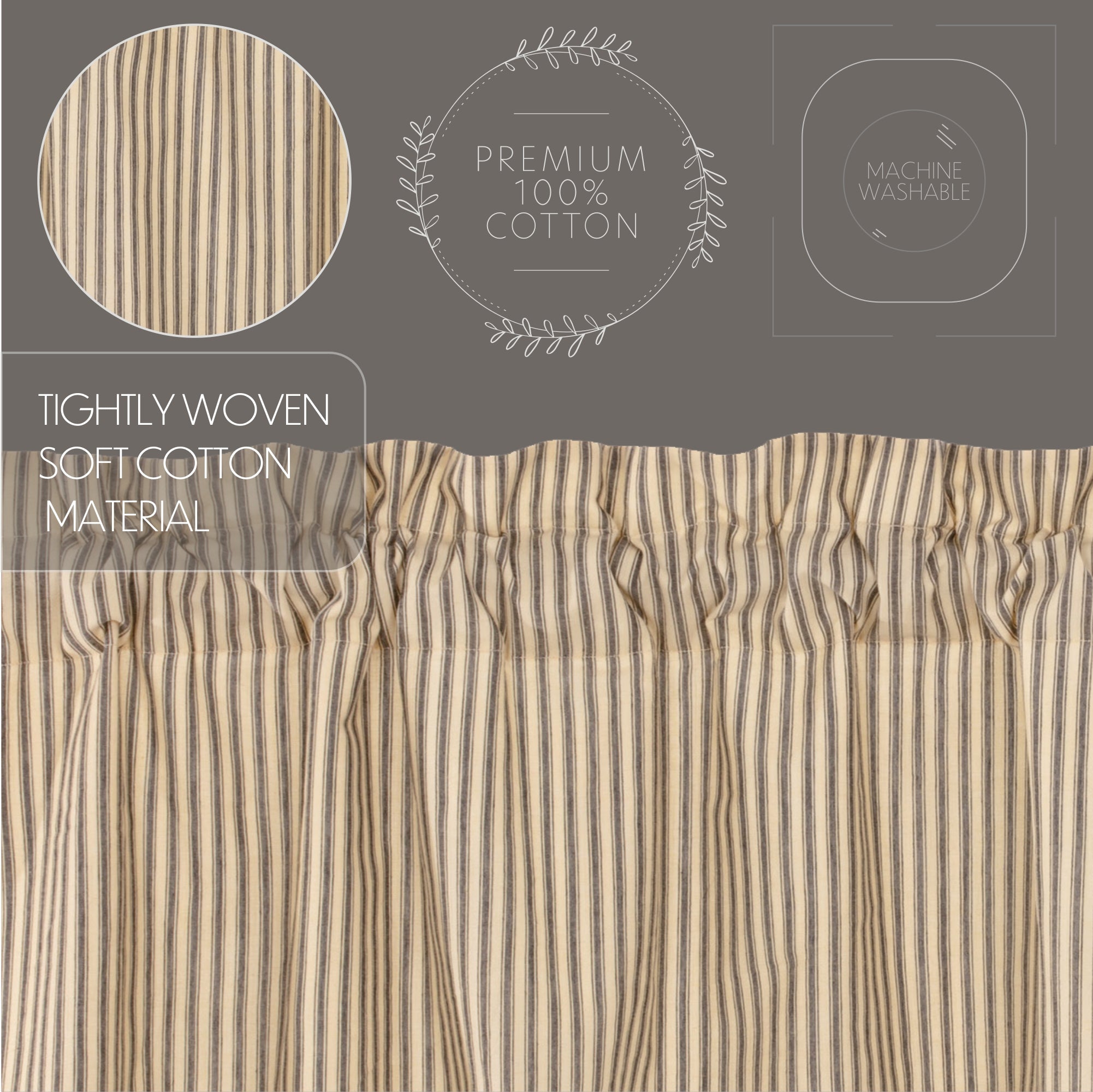 Sawyer Mill Charcoal Ticking Stripe Swag Set of 2 36x36x16
