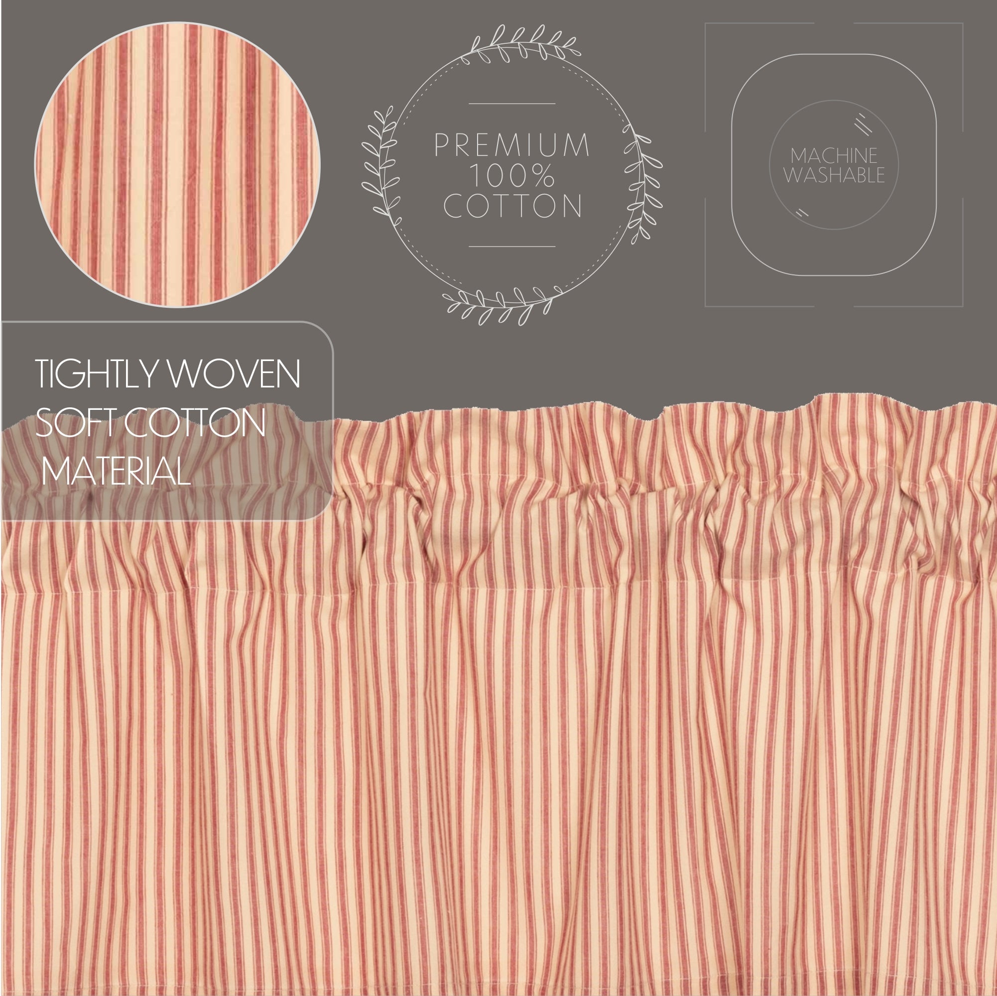 Sawyer Mill Red Ticking Stripe Prairie Swag Set of 2 36x36x18