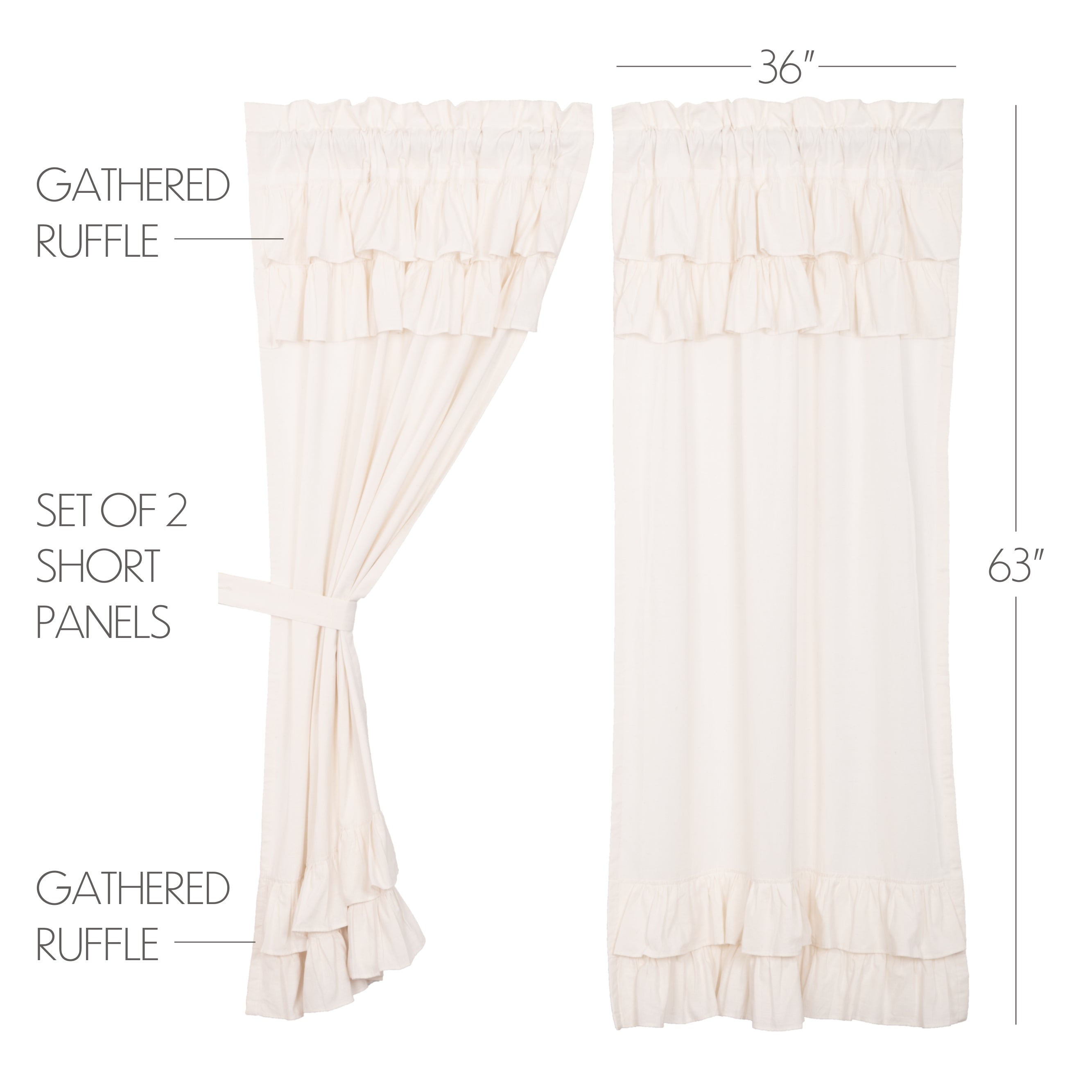 Simple Life Flax Antique White Ruffled Short Panel Set of 2 63x36