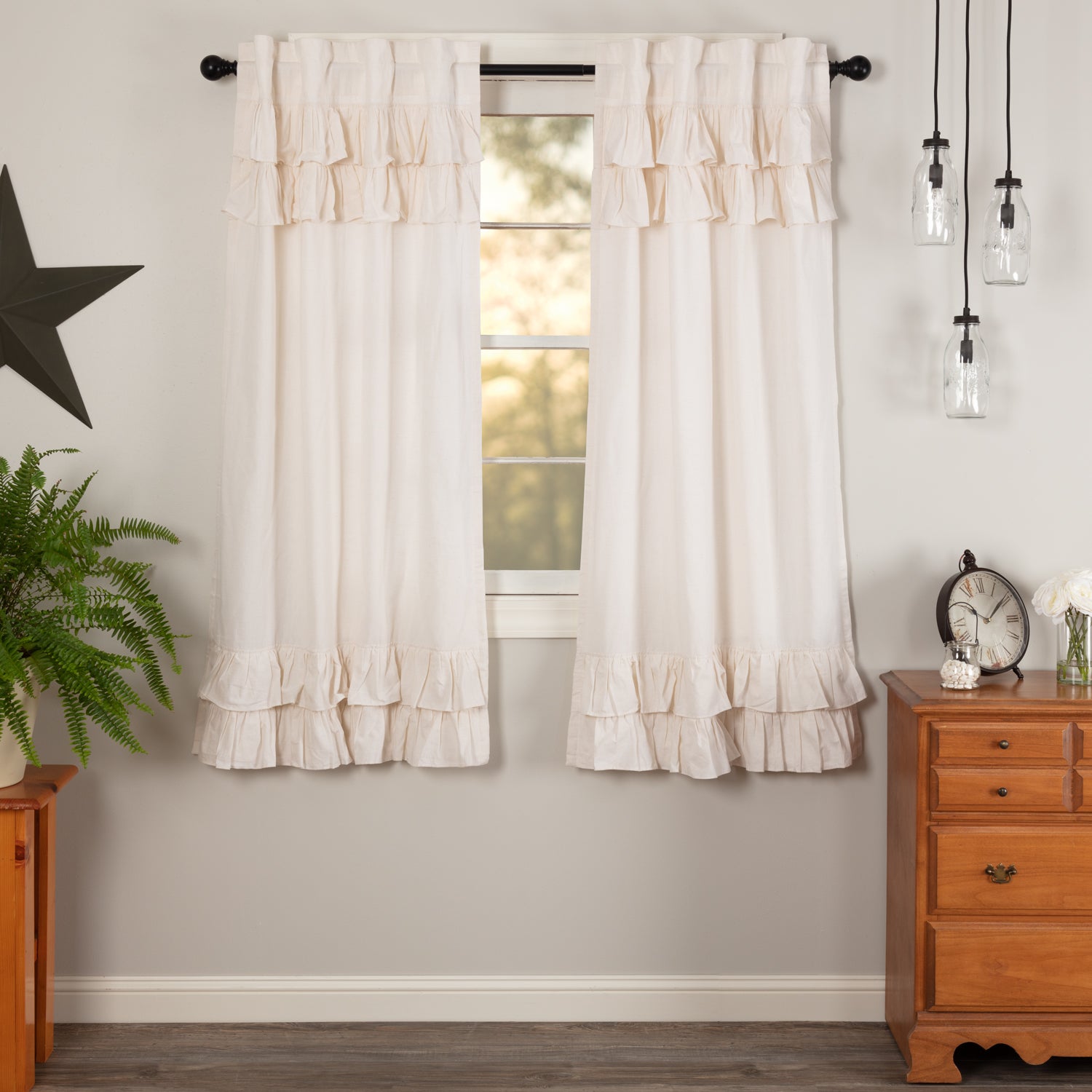 Simple Life Flax Antique White Ruffled Short Panel Set of 2 63x36