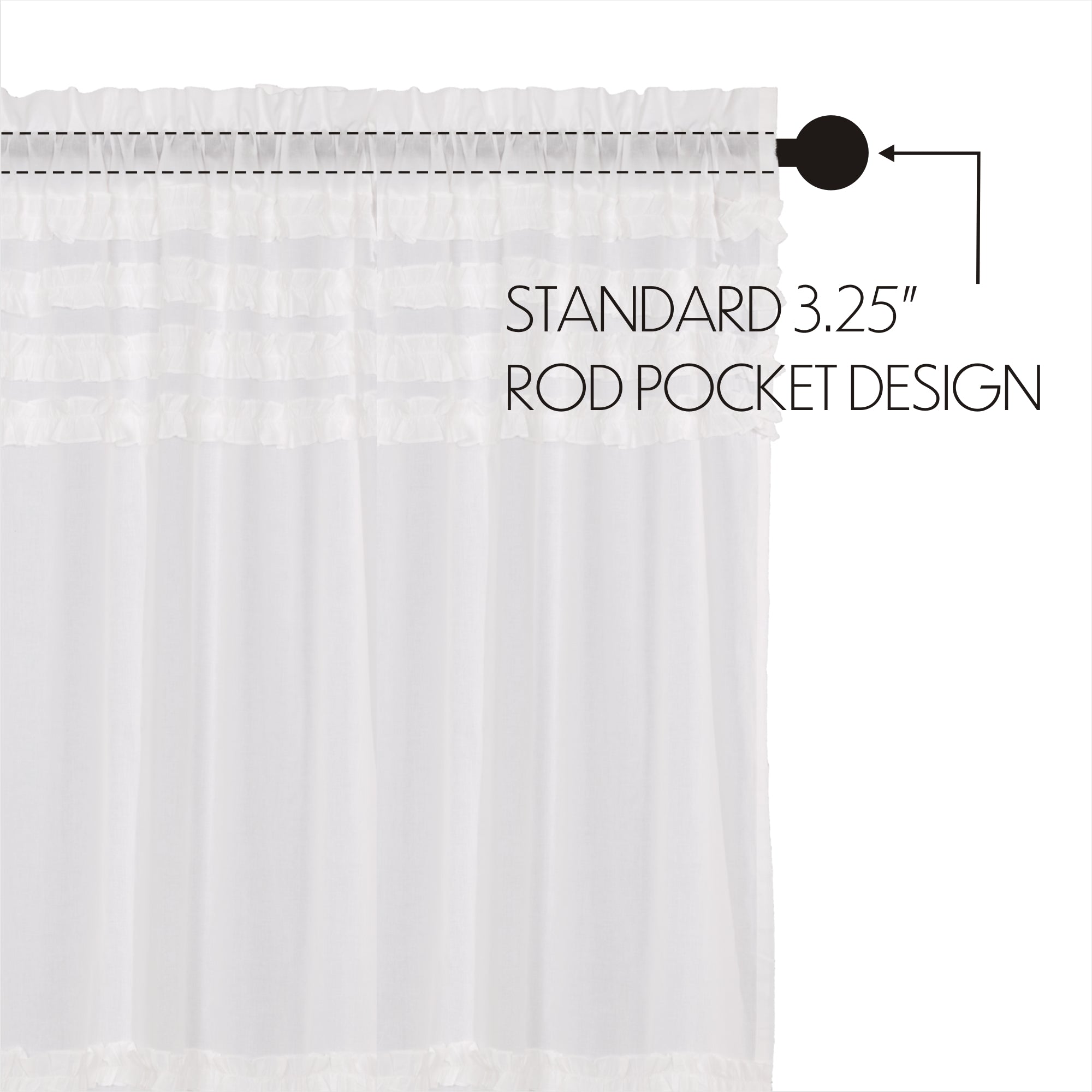 White Ruffled Sheer Petticoat Prairie Swag Set of 2 36x36x18