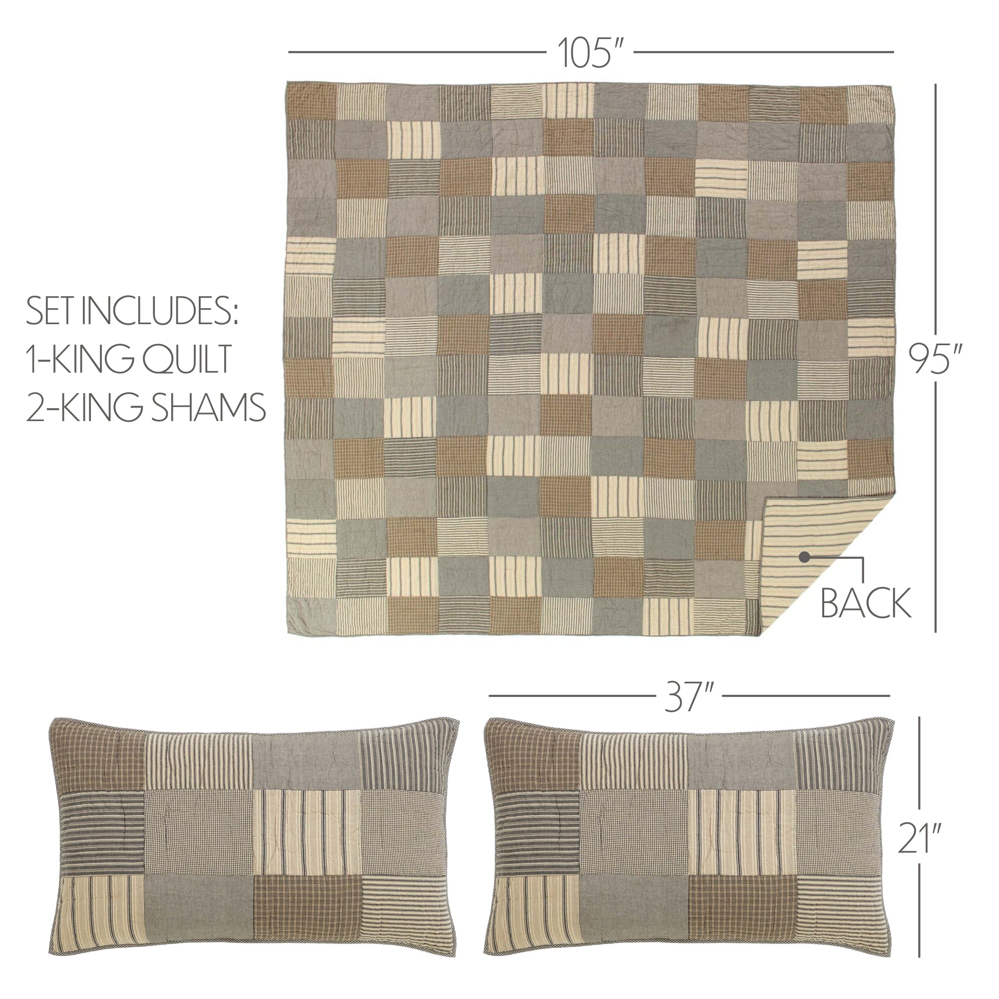 Sawyer Mill Charcoal King Quilt Set; 1-Quilt 105Wx95L w/2 Shams 21x37