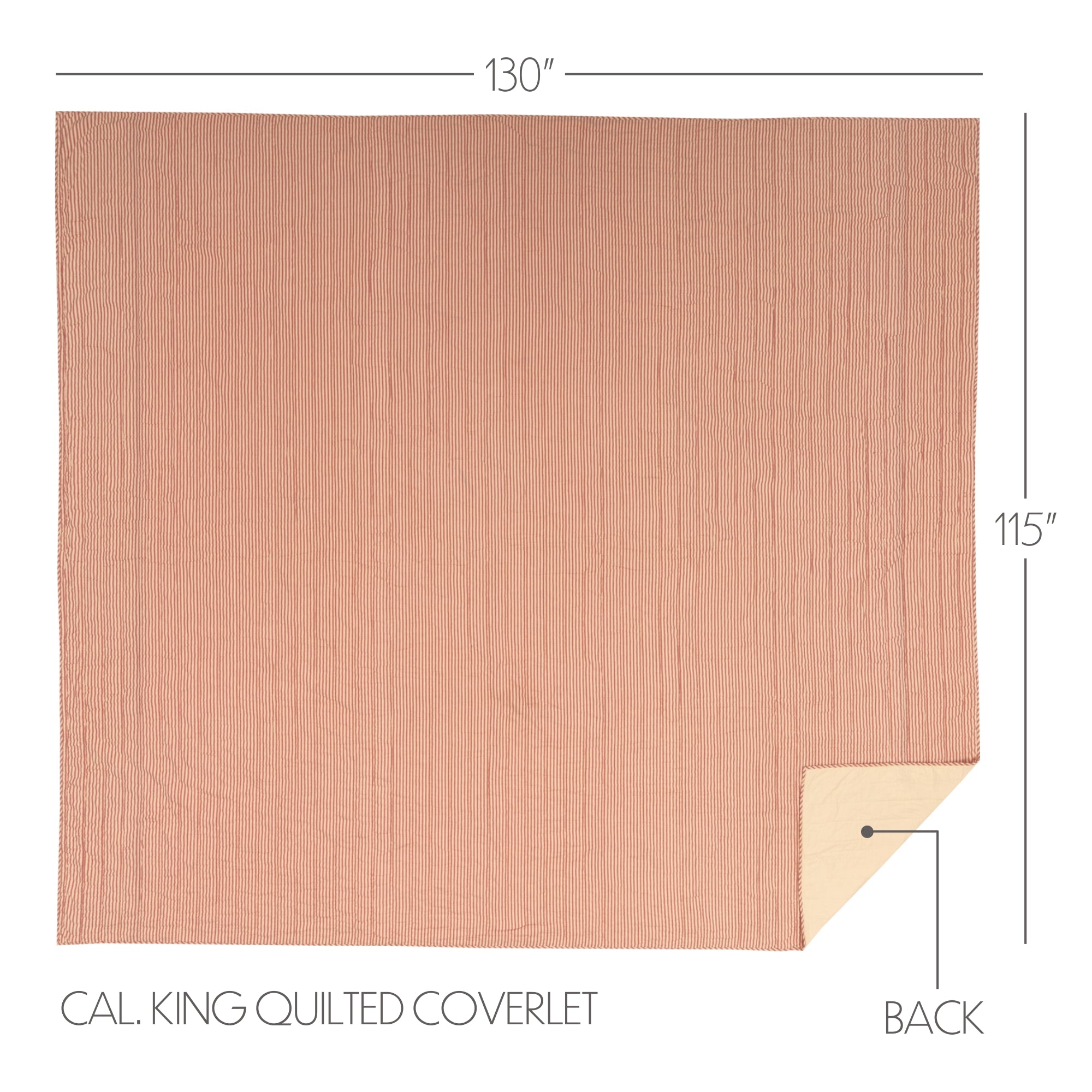 Sawyer Mill Red Ticking Stripe California King Quilt Coverlet 130Wx115L