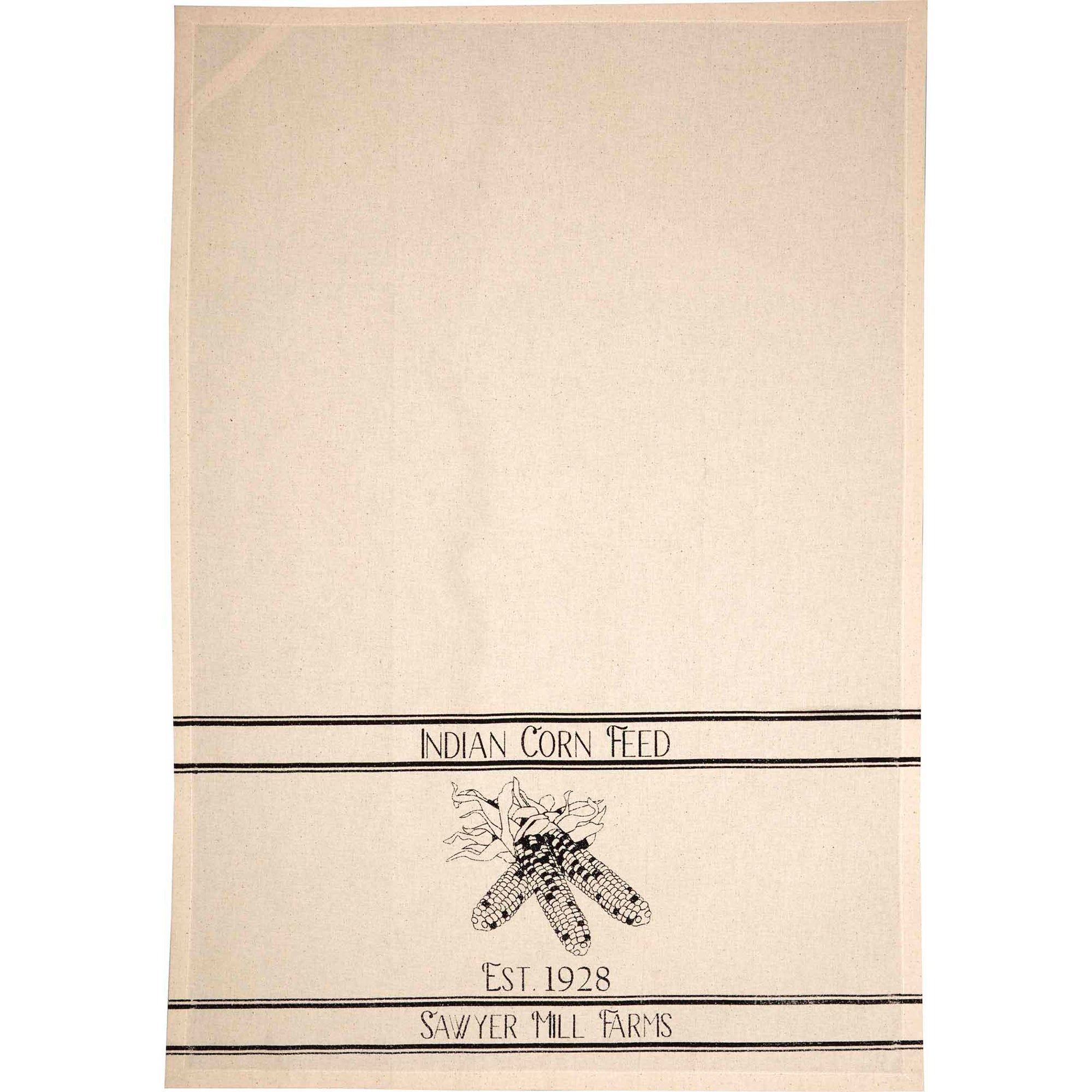 Sawyer Mill Charcoal Plow & Corn Muslin Unbleached Natural Tea Towel Set of 2 19x28