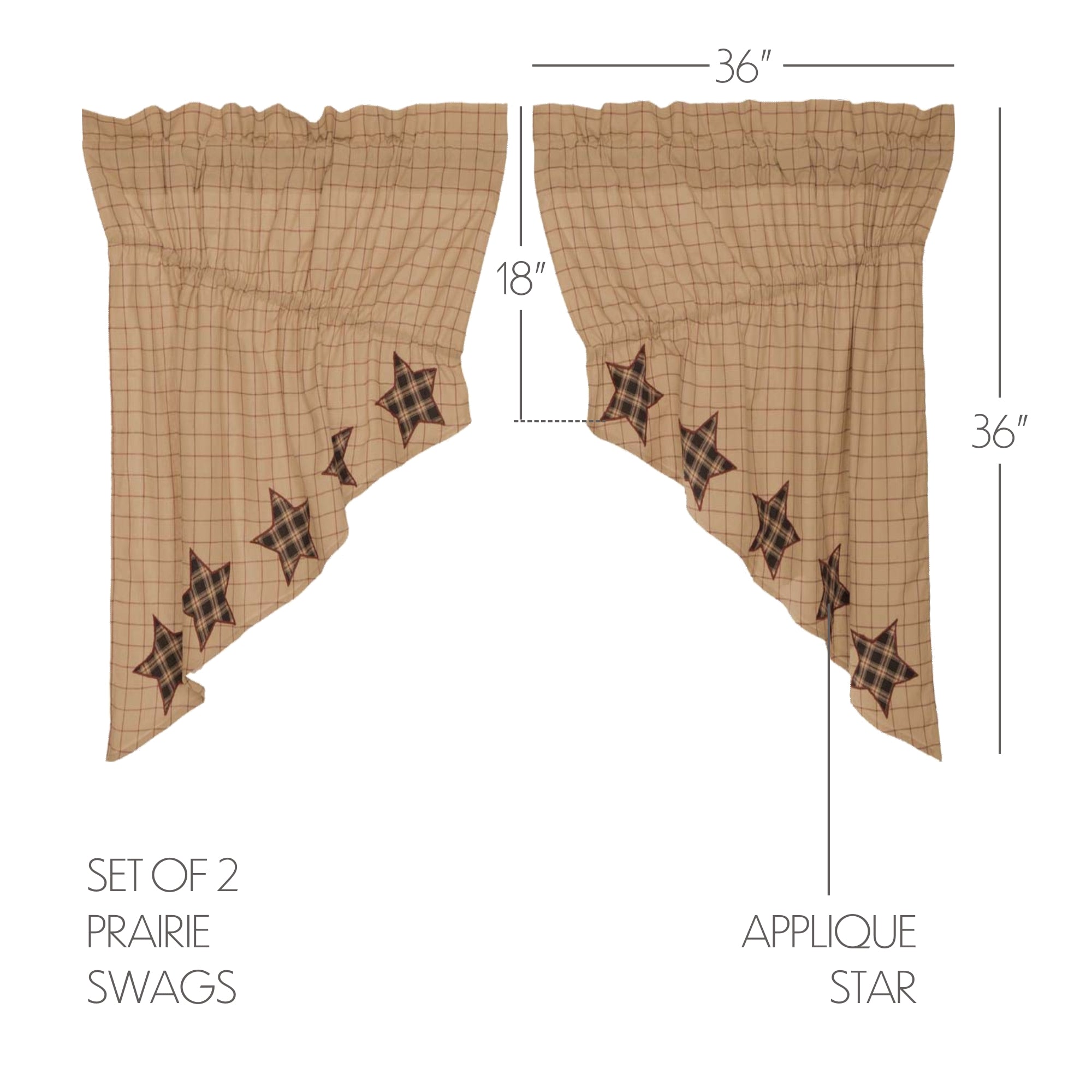Bingham Star Prairie Swag Applique Star Set of 2 36x36x18
