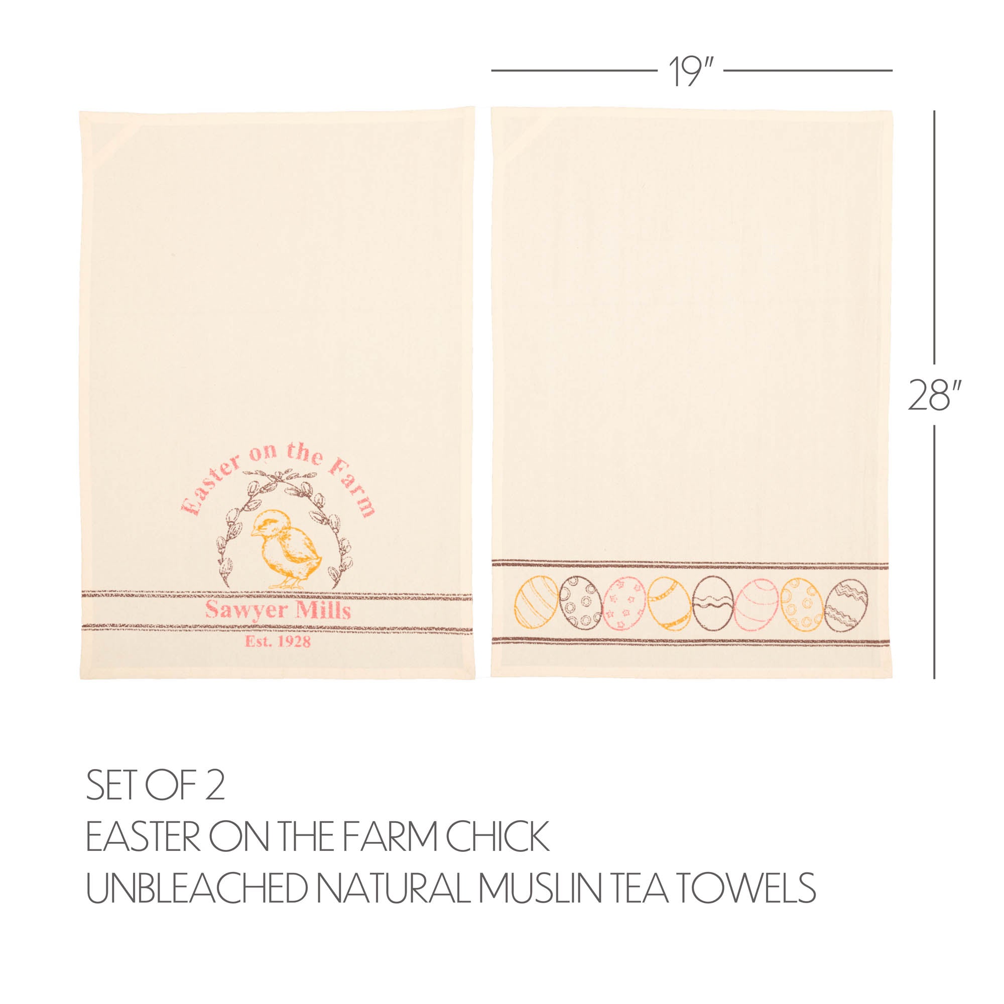 Sawyer Mill Easter on the Farm Chick Unbleached Natural Muslin Tea Towel Set of 2 19x28