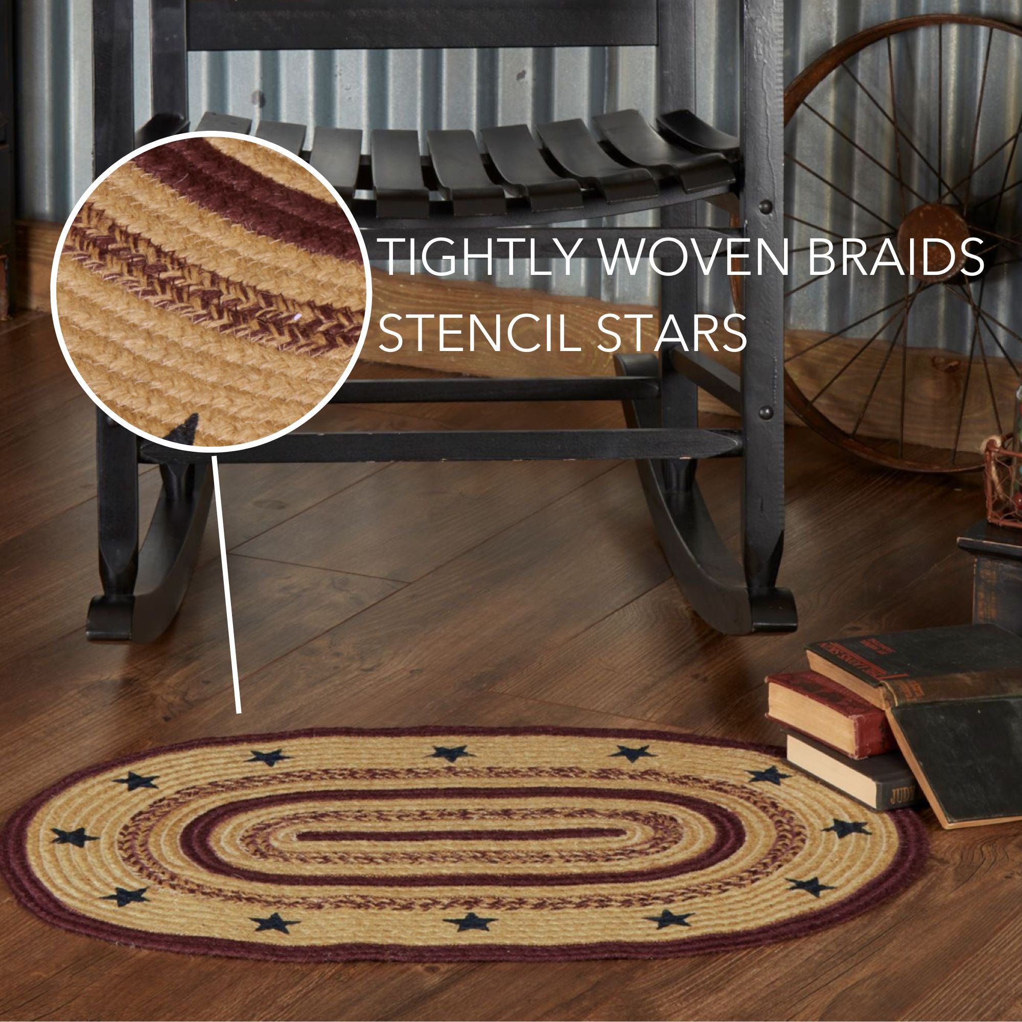 Potomac Jute Rug Oval Stencil Stars w/ Pad 20x30