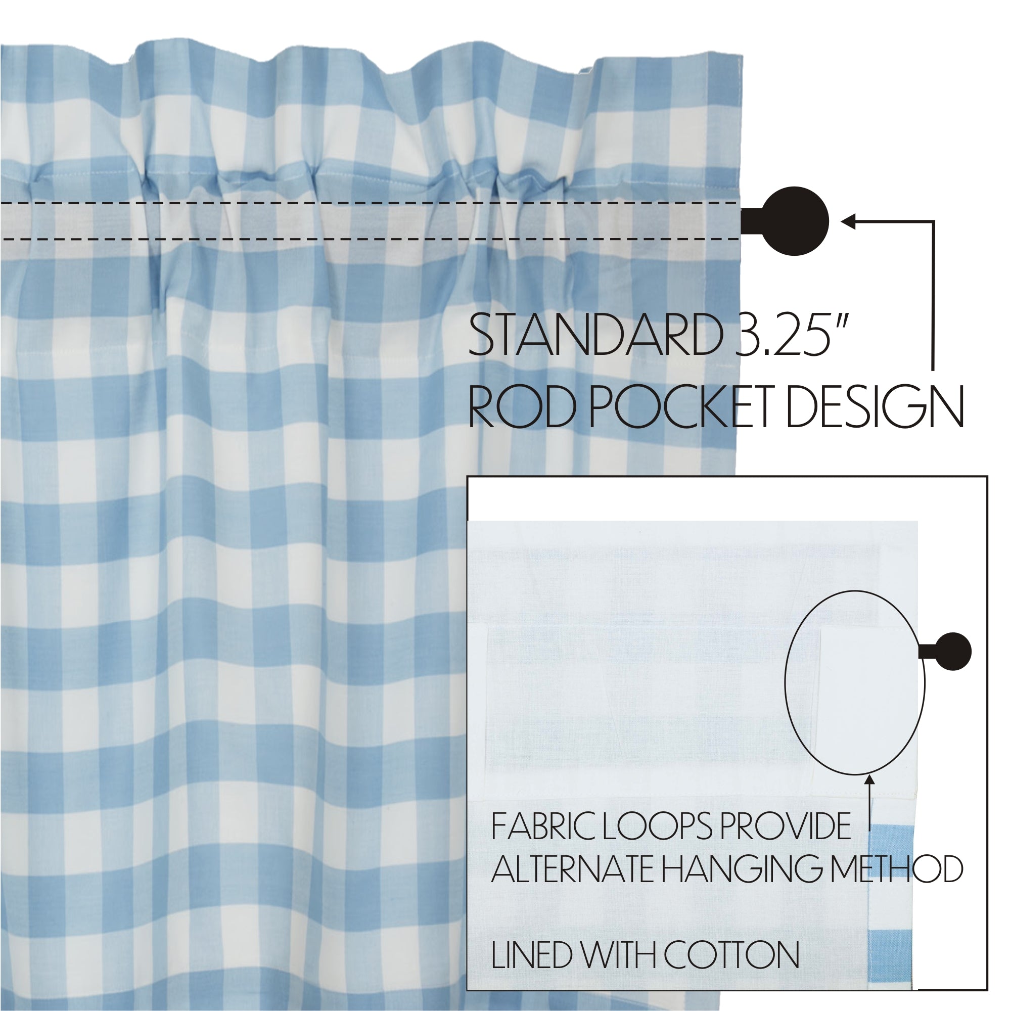Annie Buffalo Blue Check Prairie Short Panel Set of 2 63x36x18