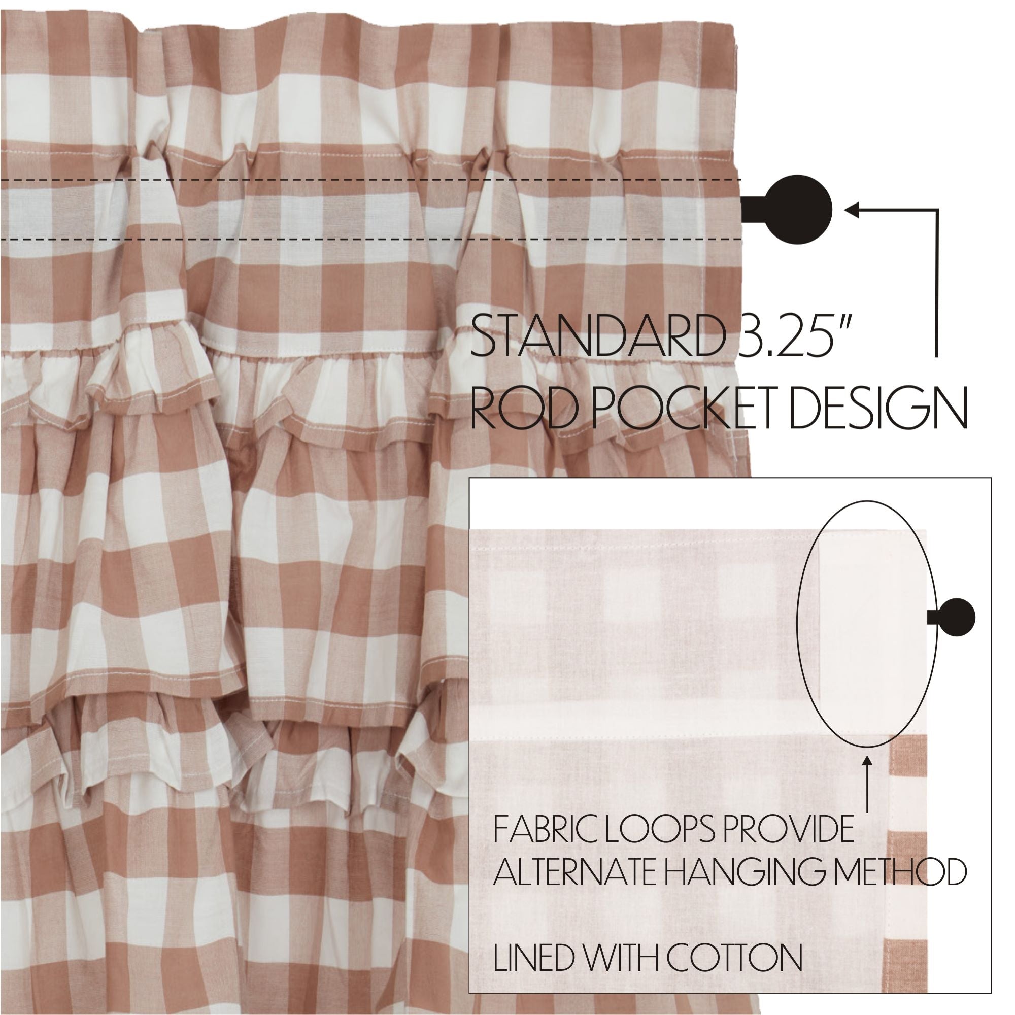 Annie Buffalo Portabella Check Ruffled Short Panel Set of 2 63x36
