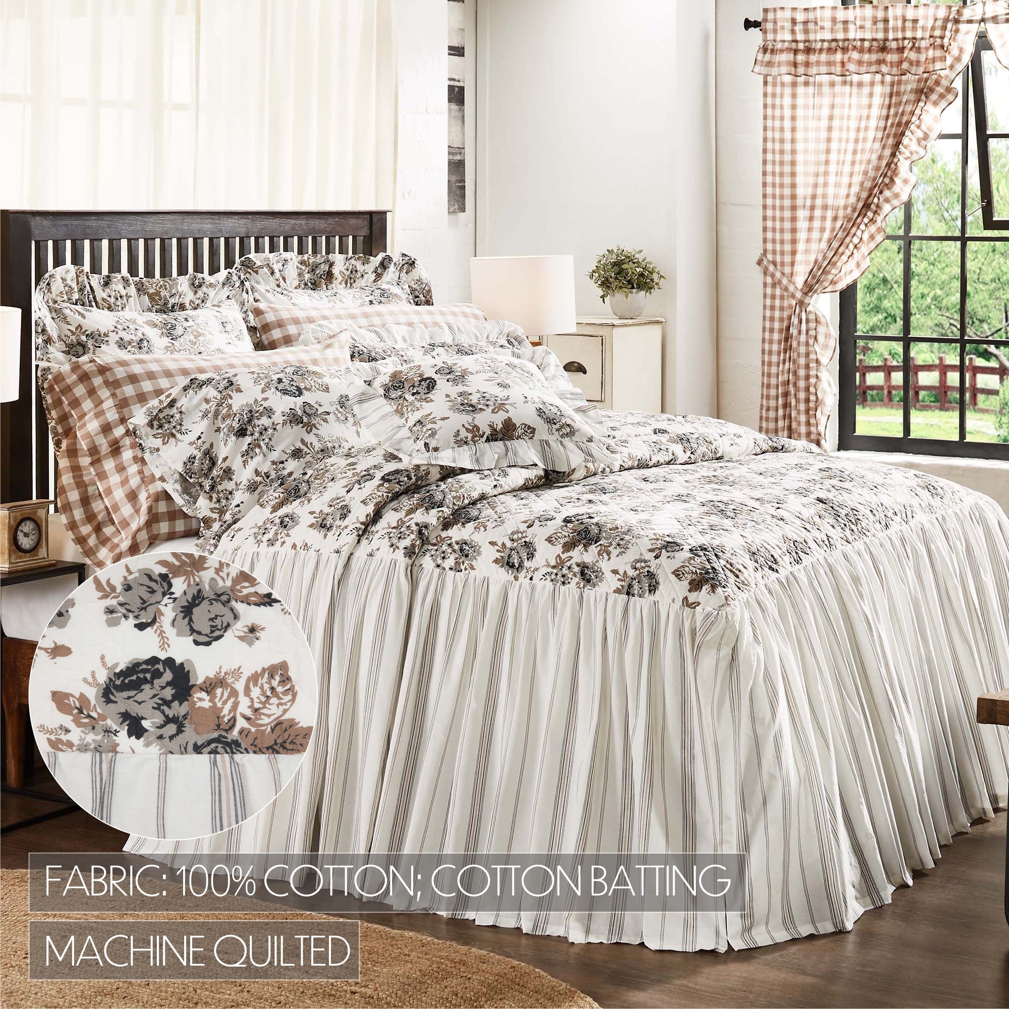 Annie Portabella Floral Ruffled California King Coverlet 84x72+27