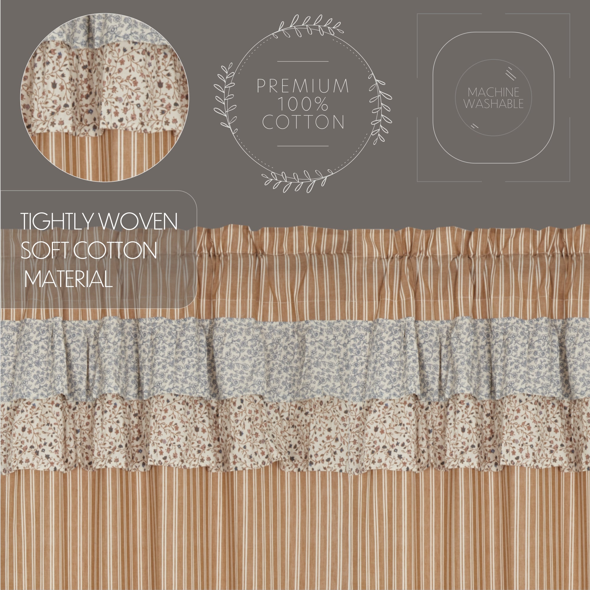 Kaila Ticking Gold Ruffled Swag Set of 2 36x36x16