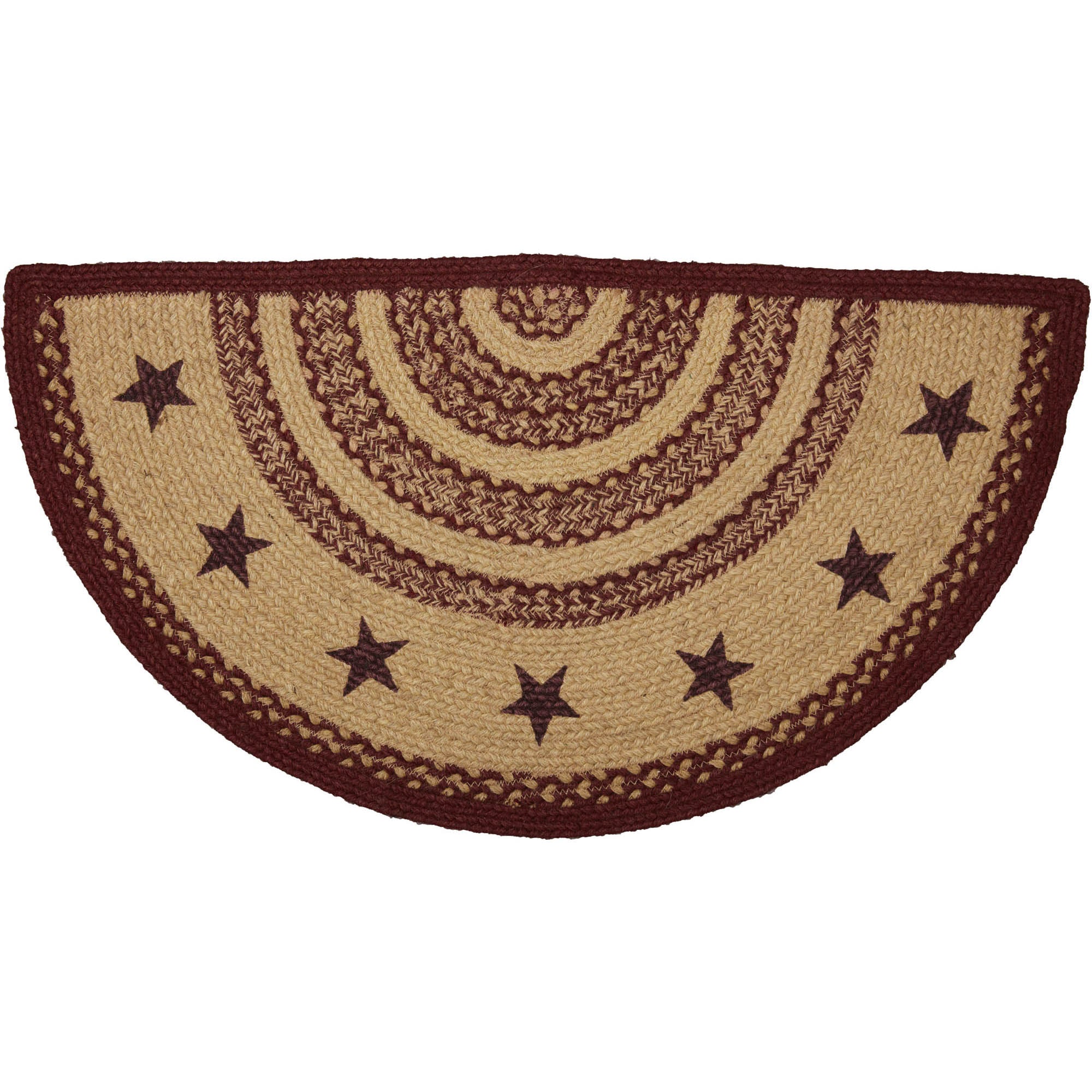 Burgundy Tan Jute Rug Half Circle Stencil Stars w/ Pad 16.5x33