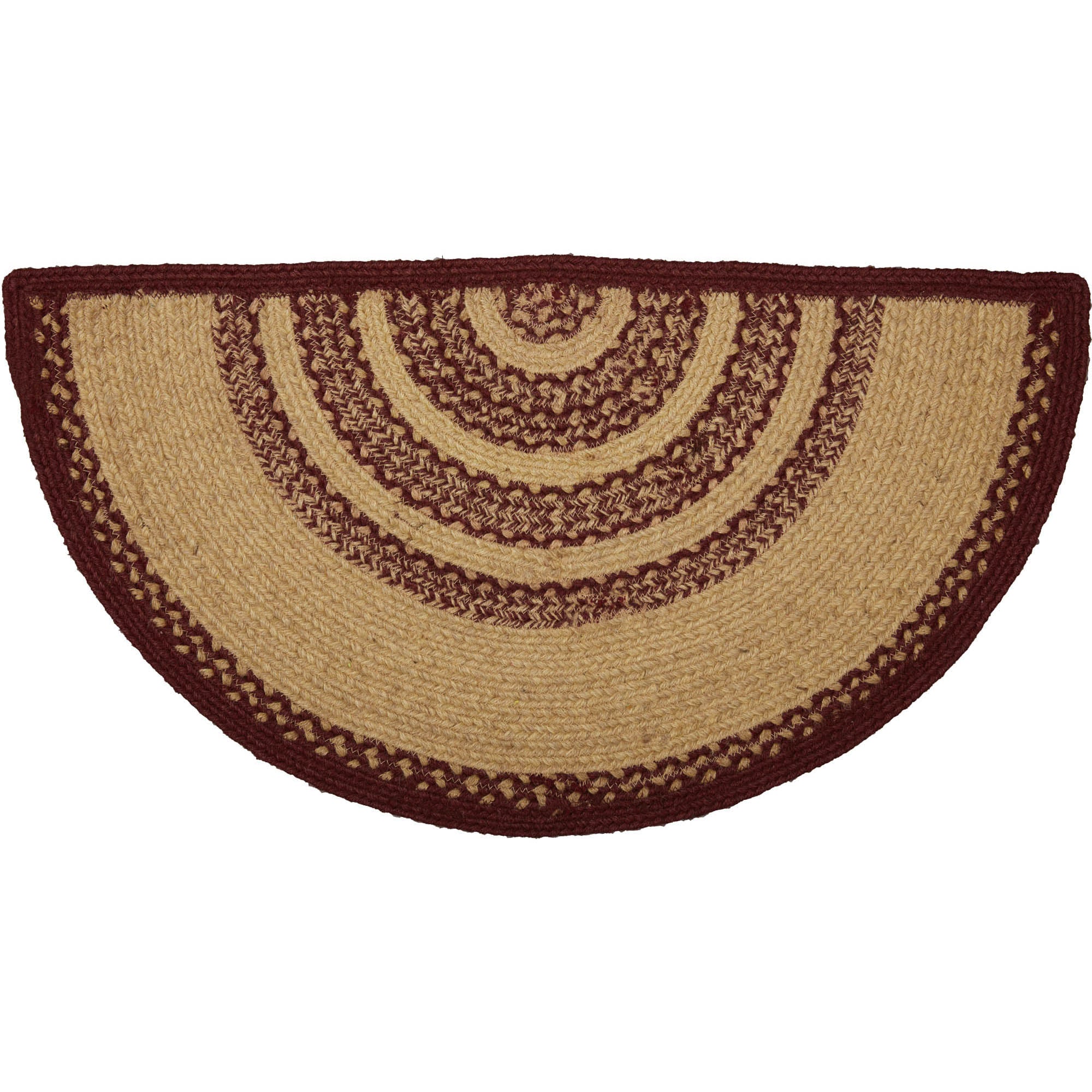 Burgundy Tan Jute Rug Half Circle Stencil Stars w/ Pad 16.5x33