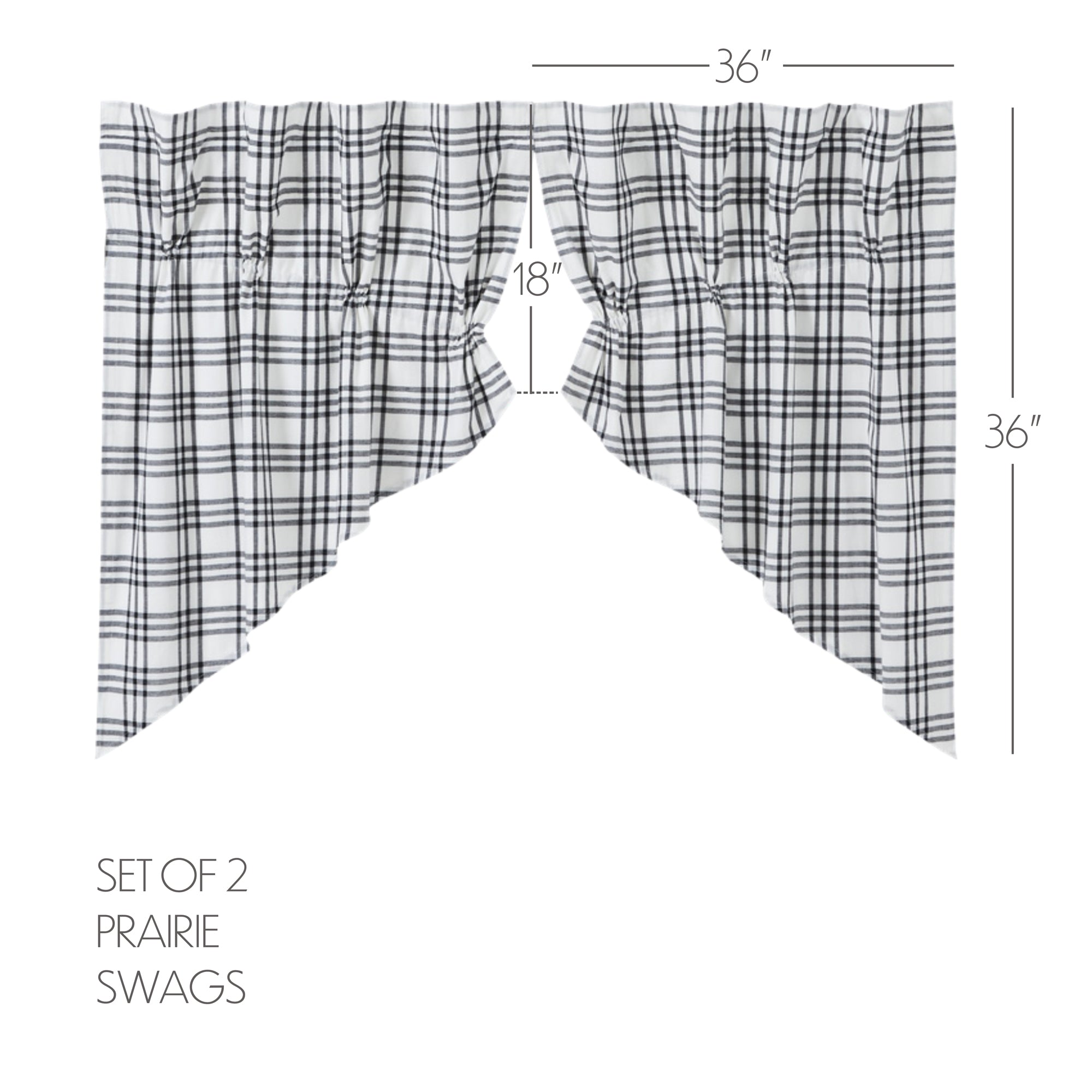 Sawyer Mill Black Plaid Prairie Swag Set of 2 36x36x18