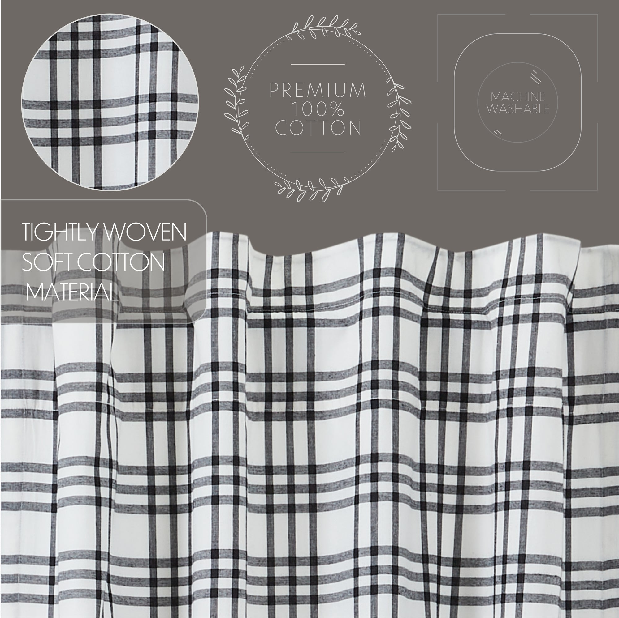 Sawyer Mill Black Plaid Prairie Swag Set of 2 36x36x18