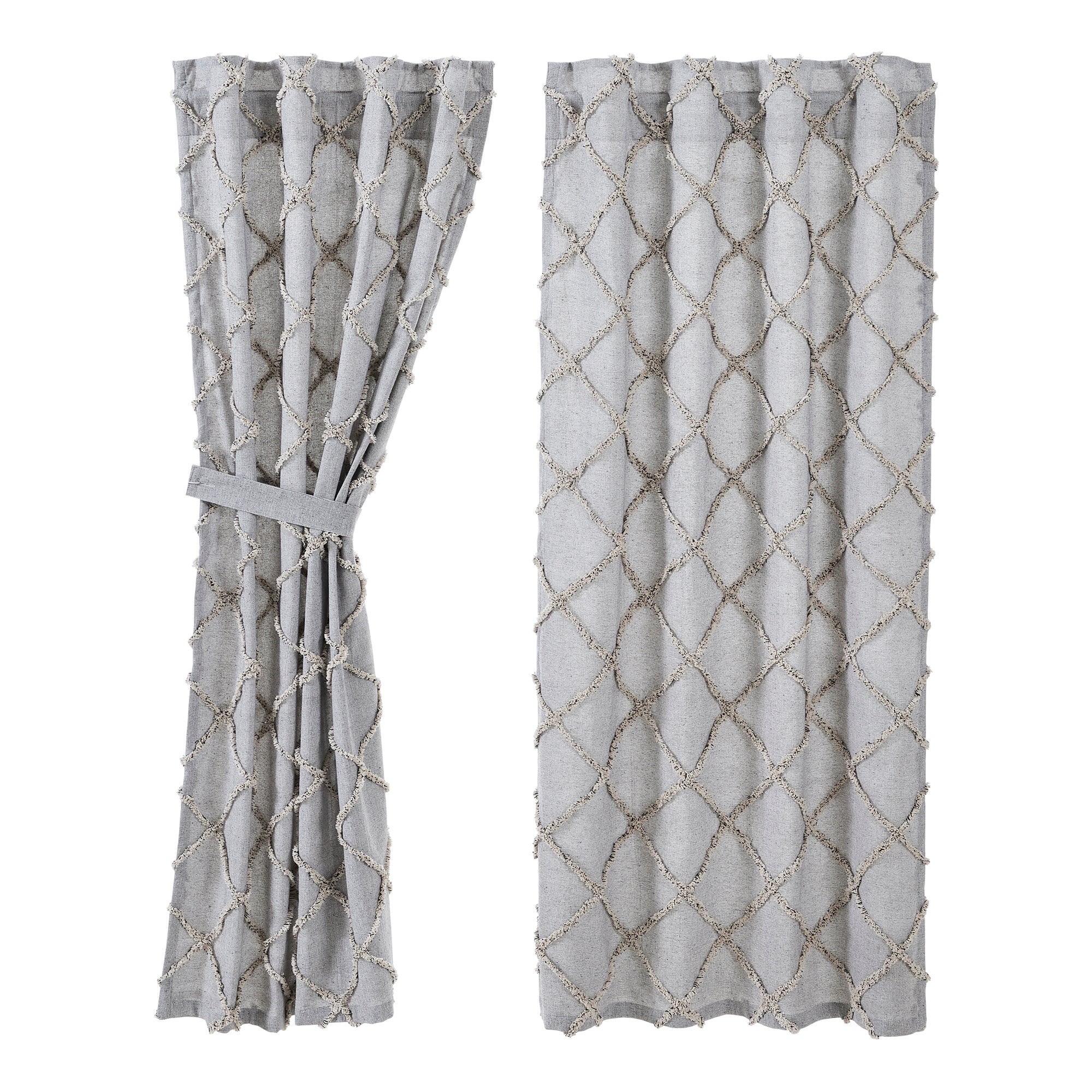 Frayed Lattice Creme & Black Short Panel Set of 2 63x36