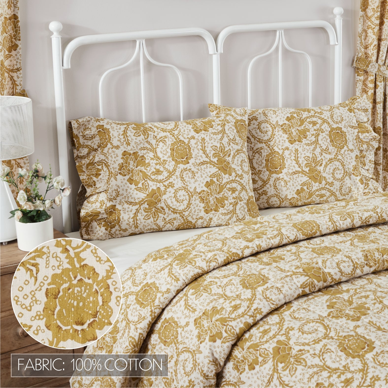 Dorset Gold Floral Ruffled Standard Pillow Case Set of 2 21x26+4