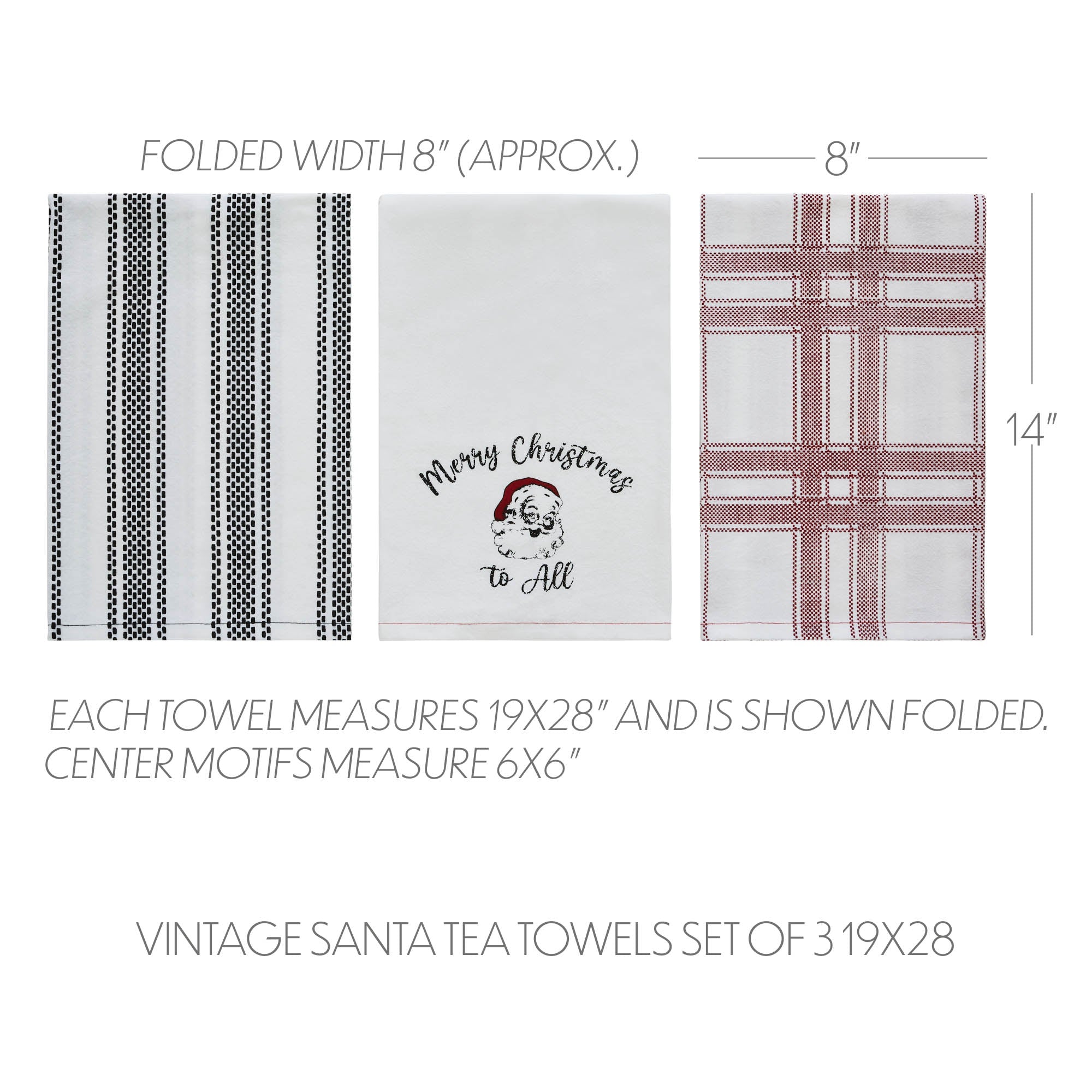 Annie Check Vintage Santa Tea Towel Set of 3 19x28