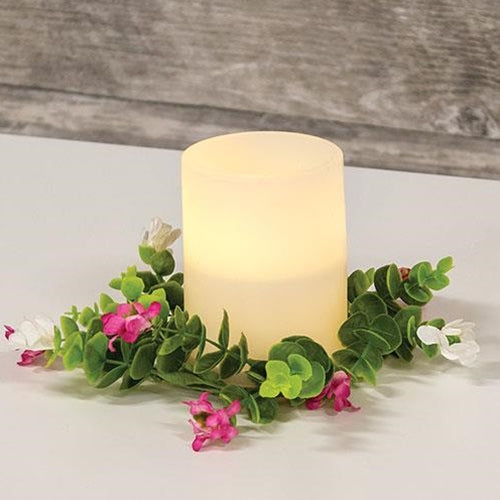 Pink & White Flower Candle Ring - 3"