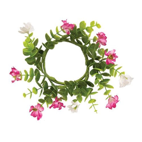 Pink & White Flower Candle Ring - 3"