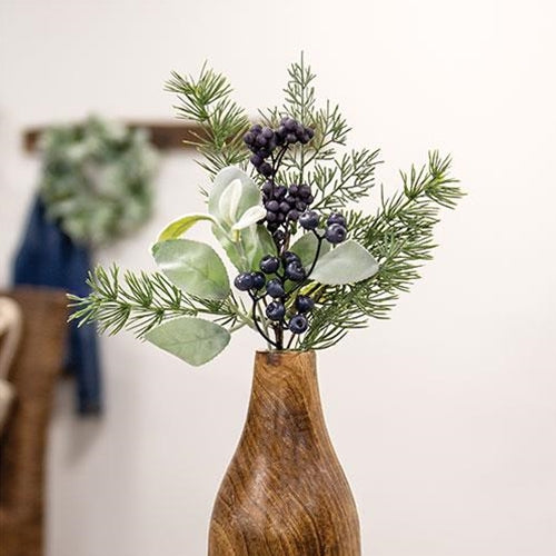 Royal Blue Berries - Cedar & Lamb's Ear Pick - 15"