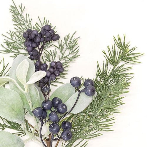Royal Blue Berries - Cedar & Lamb's Ear Pick - 15"