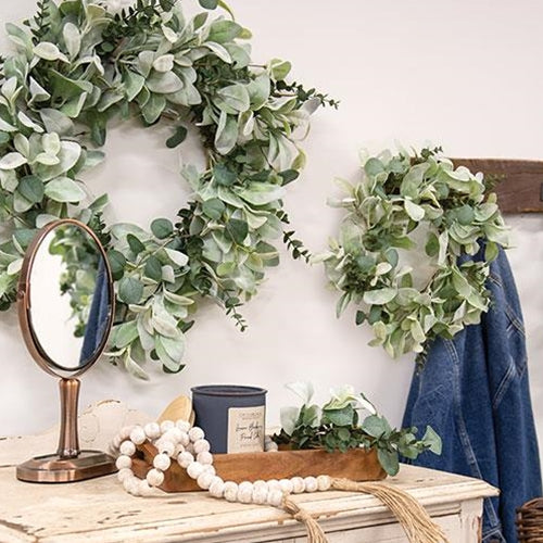 Velvet Lamb's Ear & Eucalyptus Candle Ring - 6.5"