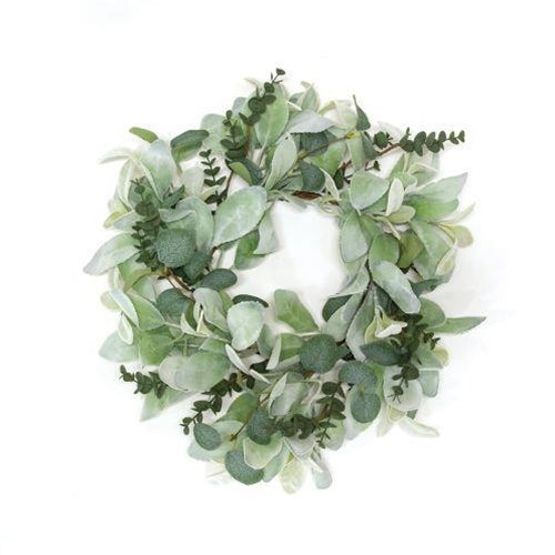 Velvet Lamb's Ear & Eucalyptus Candle Ring - 6.5"