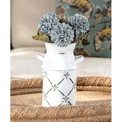 Whitewashed Fleur De Lis Galvanized Milk Can - Small