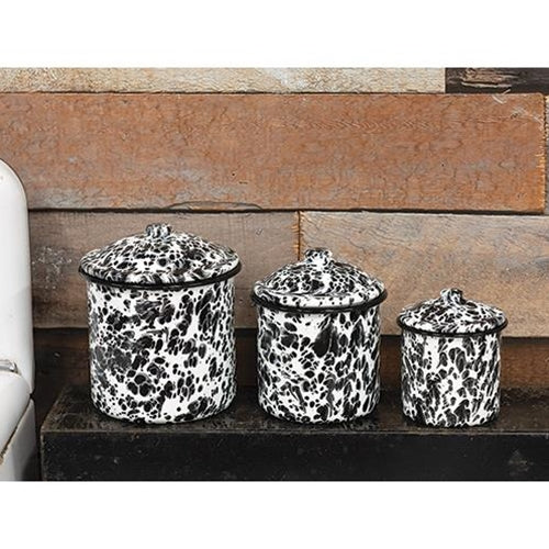 Black Splatter Enamel Canisters (Set of 3)