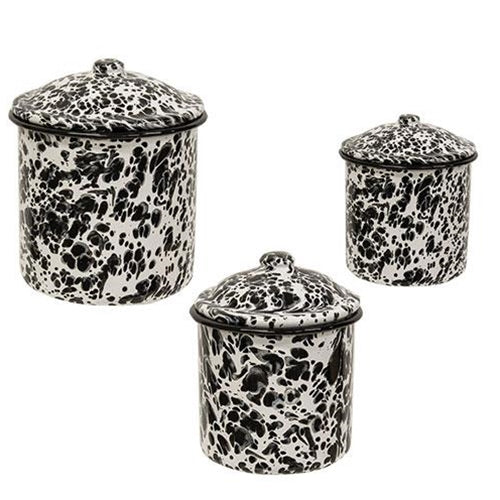 Black Splatter Enamel Canisters (Set of 3)