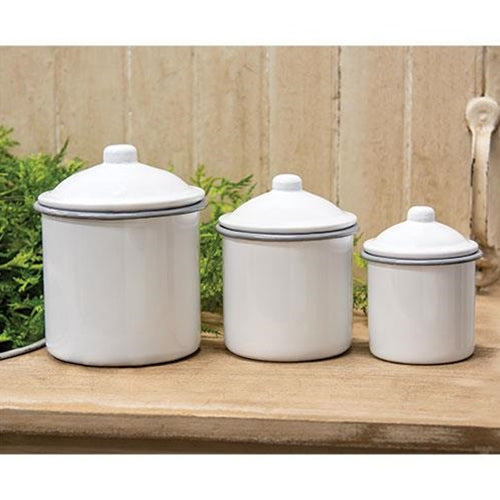 Gray Rim Enamelware Canisters (Set of 3)