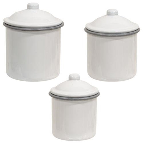 Gray Rim Enamelware Canisters (Set of 3)