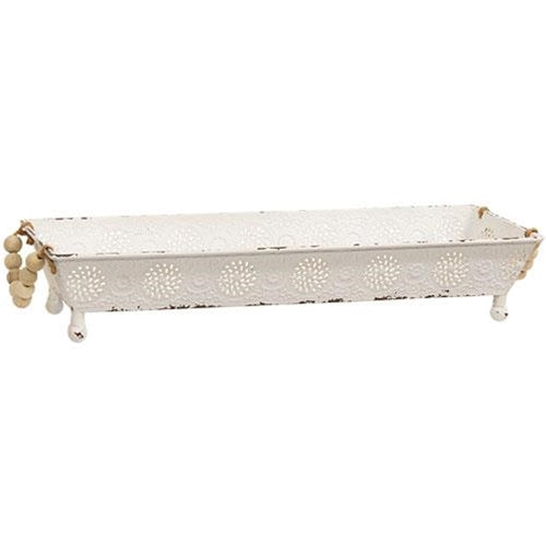 Shabby Chic Ornate Metal Tray with Bead Handles