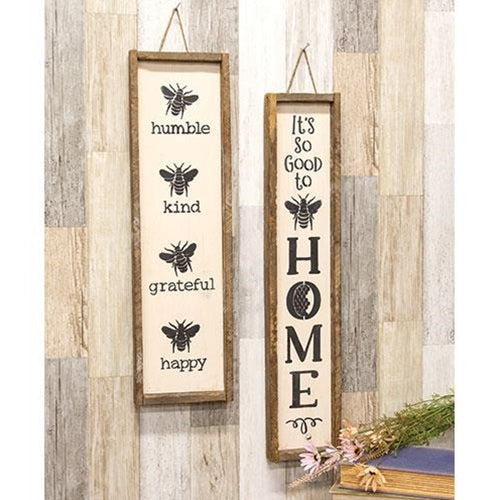Bee Humble - Kind - Grateful - Happy Vertical Framed Sign