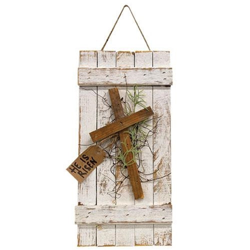 Rustic White Wood "He Is Risen" Shutter