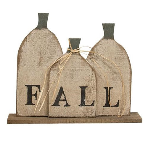 Rustic Wood "Fall" Pumpkin Patch on Base  (3 Count Assortment)