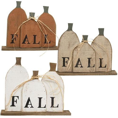 Rustic Wood "Fall" Pumpkin Patch on Base  (3 Count Assortment)