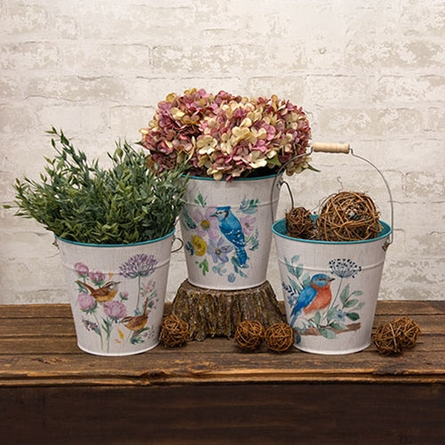 Spring Birds & Blooms Metal Bucket  (3 Count Assortment)
