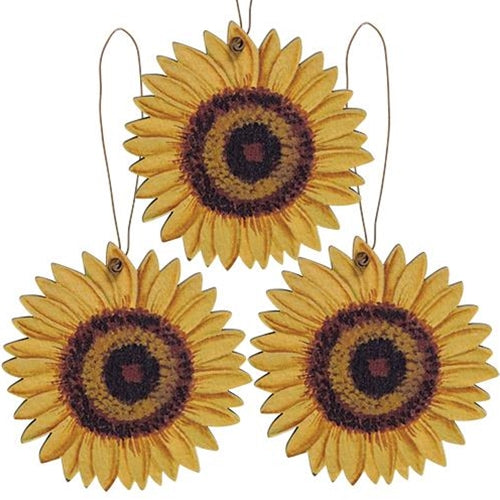 Wooden Sunflower Ornaments (Set of 3)