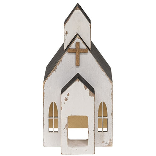 Distressed White Wooden Church Sitter