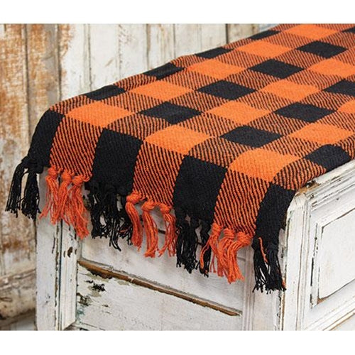 Orange & Black Buffalo Check Long Runner
