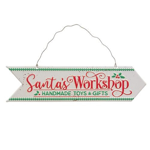 Santa's Workshop Metal Hanging Sign